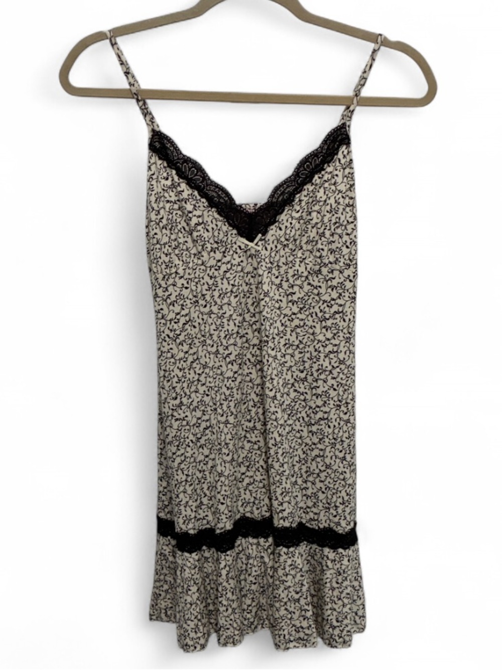Victoria's Secret Angels Cream Leaf Print Lace-Trim Mini Dress